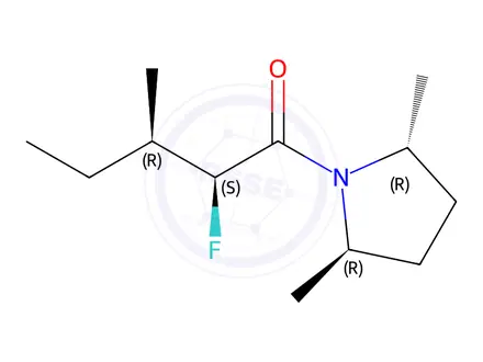 Chemical structure of Pyrrolidine, 1-(2-fluoro-3-methyl-1-oxopentyl)-2,5-dimethyl-, [2R-[1(2S*,3R*),2alpha,5beta]]-(9CI)