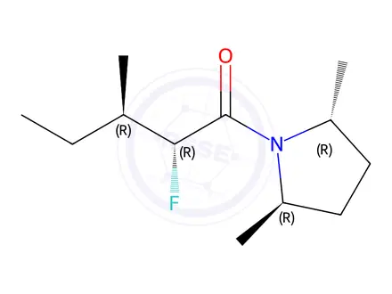 Chemical structure of Pyrrolidine, 1-(2-fluoro-3-methyl-1-oxopentyl)-2,5-dimethyl-, [2R-[1(2R*,3R*),2alpha,5beta]]-(9CI)