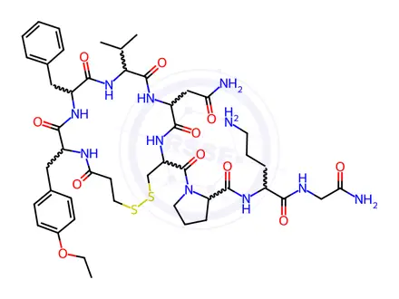 Chemical structure of vasotocin, 1-desamino-OEt-Tyr(2)-Val(4)-Orn(8)-