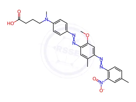 Chemical structure of Butanoic acid, 4-[[4-[2-[2-methoxy-5-methyl-4-[2-(4-methyl-2-nitrophenyl)diazenyl]phenyl]diazenyl]phenyl]methylamino]-