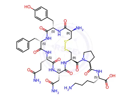Chemical structure of vasopressin, 9-des-Gly-NH(2)-Lys-