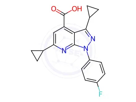 Chemical structure of 3,6-Dicyclopropyl-1-(4-fluorophenyl)-1h-pyrazolo[3,4-b]pyridine-4-carboxylic acid
