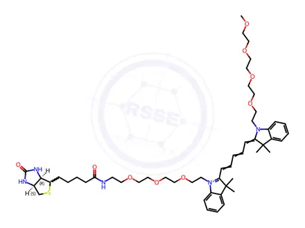 Chemical structure of N-(m-PEG4)-N'-(biotin-PEG3)-Cy5