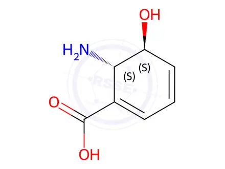 Chemical structure of (5S,6S)-6-amino-5-hydroxycyclohexa-1,3-diene-1-carboxylic acid