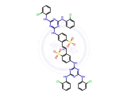 Chemical structure of 2,2'-(1,2-Ethenediyl)bis[4-[[4,6-bis[(2-chlorophenyl)amino]-1,3,5-triazin-2-yl]amino]benzenesulfonic acid sodium] salt