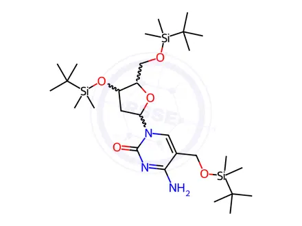 Chemical structure of 2'-Deoxy-3',5'-bis-O-[(1,1-dimethylethyl)dimethylsilyl]-5-[[[(1,1-dimethylethyl)dimethylsilyl]oxy]methyl]cytidine