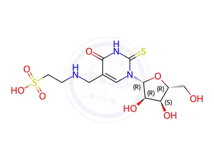 Chemical structure of Ethanesulfonic acid, 2-[[(1,2,3,4-tetrahydro-4-oxo-1-β-D-ribofuranosyl-2-thioxo-5-pyrimidinyl)methyl]amino]-