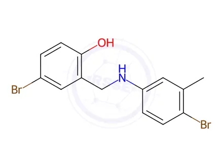 Chemical structure of 4-Bromo-2-(((4-bromo-3-methylphenyl)amino)methyl)phenol