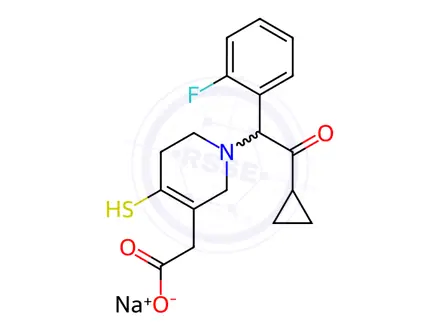 Chemical structure of Sodium 2-(1-(2-cyclopropyl-1-(2-fluorophenyl)-2-oxoethyl)-4-mercapto-1,2,5,6-tetrahydropyridin-3-yl)acetate