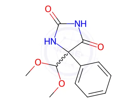 Chemical structure of 2,4-Imidazolidinedione, 5-(dimethoxymethyl)-5-phenyl-