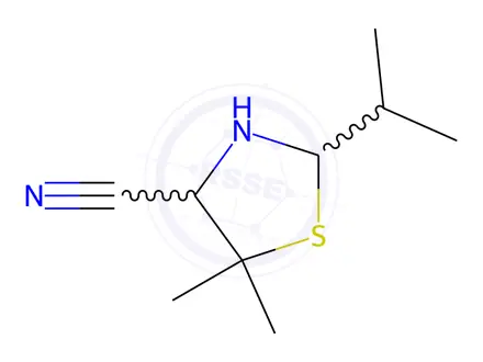 Chemical structure of (2-isopropyl-5,5-dimethylthiazolidine-4-carbonitrile)