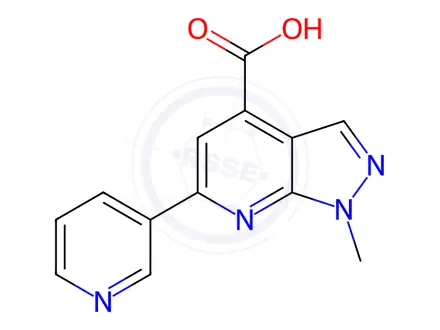 Chemical structure of 1-methyl-6-pyridin-3-yl-1H-pyrazolo[3,4-b]pyridine-4-carboxylic acid