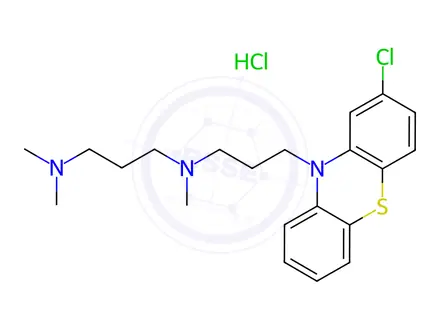 Chemical structure of 2-Chloro-10-[3-[[3-(dimethylamino)propyl]methylamino]propyl]phenothiazine Dihydrochloride