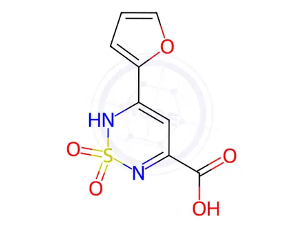 Chemical structure of 5-(2-furyl)-2H-1,2,6-thiadiazine-3-carboxylic acid 1,1-dioxide