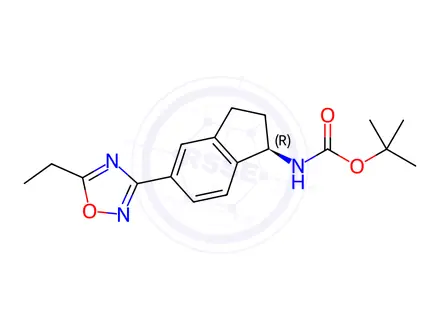 Chemical structure of Tert-butyl (R)-(5-(5-ethyl-1,2,4-oxadiazol-3-yl)-2,3-dihydro-1H-inden-1-yl)carbamate