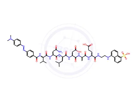 Chemical structure of (3S,6S,9S,12S,15S,18S)-6-(2-Amino-2-oxoethyl)-12-(carboxymethyl)-1-(4-((4-(dimethylamino)phenyl)diazenyl)phenyl)-9-isobutyl-3-isopropyl-15-methyl-1,4,7,10,13,16-hexaoxo-18-((2-((5-sulfonaphthalen-1-yl)amino)ethyl)carbamoyl)-2,5,8,11,14,17-hexaazahenicosan-21-oic Acid