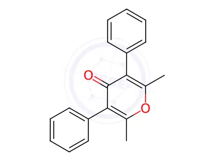 Chemical structure of 2,6-dimethyl-3,5-diphenyl-pyran-4-one