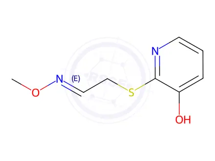 Chemical structure of Acetaldehyde, [(3-hydroxy-2-pyridinyl)thio]-, O-methyloxime (9CI)