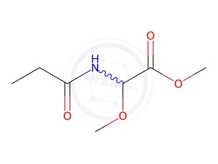 Chemical structure of Acetic acid, methoxy[(1-oxopropyl)amino]-, methyl ester (9CI)