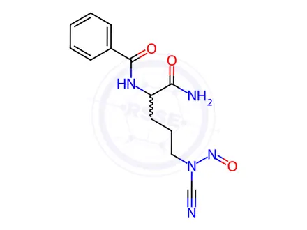 Chemical structure of N-[4-(N-Cyano-N-nitrosoamino)-1-carbamoylbutyl]benzamide