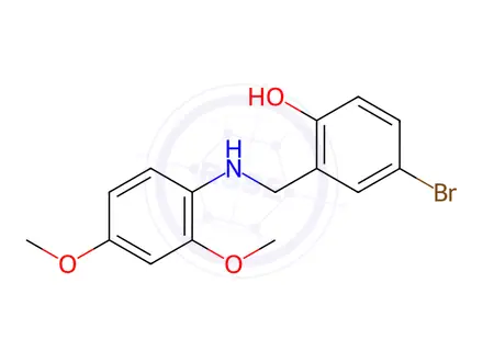 Chemical structure of 4-Bromo-2-(((2,4-dimethoxyphenyl)amino)methyl)phenol