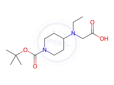 Chemical structure of 2-((1-(tert-Butoxycarbonyl)piperidin-4-yl)(ethyl)amino)acetic acid