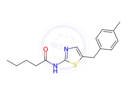 Chemical structure of N-(5-(4-methylbenzyl)thiazol-2-yl)pentanamide