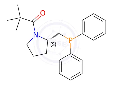 Chemical structure of Pyrrolidine, 1-(2,2-diMethyl-1-oxopropyl)-2-[(diphenylphosphino)Methyl]-, (2S)-