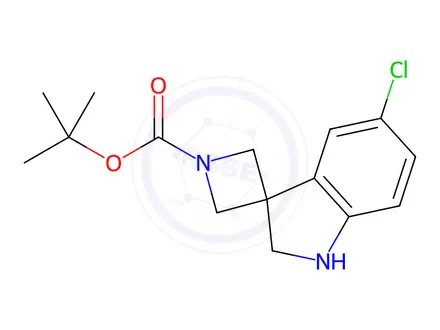 Chemical structure of Spiro[azetidine-3,3'-[3H]indole]-1-carboxylic acid, 5'-chloro-1',2'-dihydro-, 1,1-dimethylethyl ester
