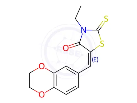 Chemical structure of (5E)-5-[(2,3-Dihydro-1,4-benzodioxin-6-yl)methylidene]-3-ethyl-2-sulfanylidene-1,3-thiazolidin-4-one