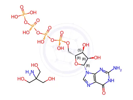 Chemical structure of GUANOSINE 5'-TETRAPHOSPHATE TRIS SALT