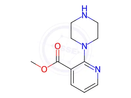 Chemical structure of 2-Piperazin-1-yl-nicotinic acid Methyl ester dihydrochloride, 98+% C11H17Cl2N3O2, MW: 294.18