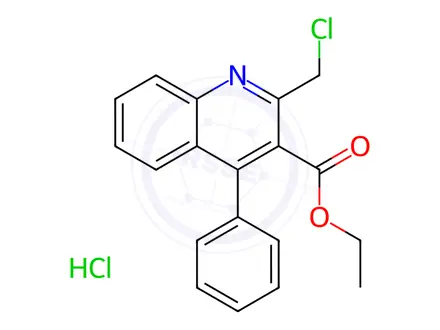 Chemical structure of Ethyl 2-(chloromethyl)-4-phenylquinoline-3-carboxylate hydrochloride, 97%