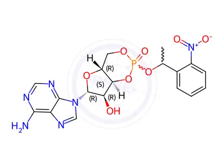 Chemical structure of ADENOSINE 3',5'-CYCLIC MONOPHOSPHATE, P1-(2-NITROPHENYL)ETHYL ESTER