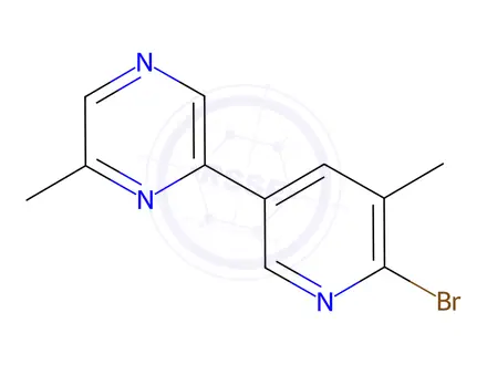 Chemical structure of Pyrazine, 2-(6-bromo-5-methyl-3-pyridinyl)-6-methyl-