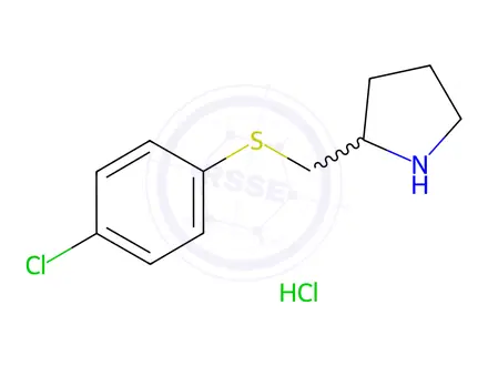 Chemical structure of 2-(((4-chlorophenyl)thio)methyl)pyrrolidine hydrochloride