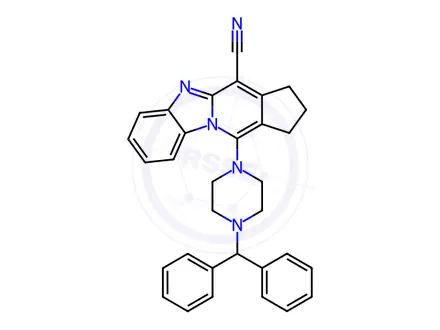 Chemical structure of 11-(4-benzhydryl-1-piperazinyl)-2,3-dihydro-1H-cyclopenta[4,5]pyrido[1,2-a]benzimidazole-4-carbonitrile