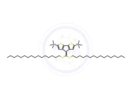 Chemical structure of Stannane, 1,1'-[4-[bis(hexadecylthio)methylene]-4H-cyclopenta[2,1-b:3,4-b']dithiophene-2,6-diyl]bis[1,1,1-trimethyl-