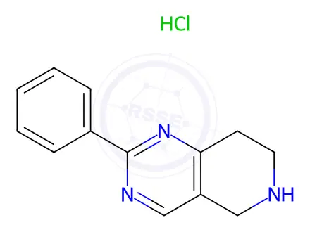 Chemical structure of PYRIDO[4,3-D]PYRIMIDINE, 5,6,7,8-TETRAHYDRO-2-PHENYL-, MONOHYDROCHLORIDE