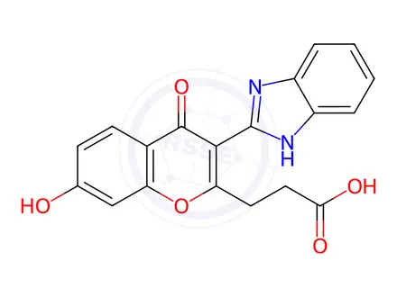 Chemical structure of 3-(3-(1H-benzo[d]imidazol-2-yl)-7-hydroxy-4-oxo-4H-chromen-2-yl)propanoic acid
