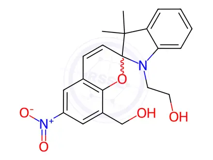 Chemical structure of Spiro[2H-1-benzopyran-2,2'-[2H]indole]-1'(3'H)-ethanol, 8-(hydroxymethyl)-3',3'-dimethyl-6-nitro-