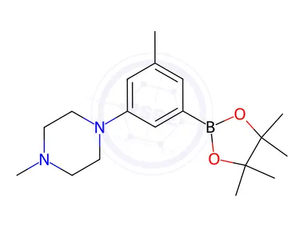 Chemical structure of 1-methyl-4-(3-methyl-5-(4,4,5,5-tetramethyl-1,3,2-dioxaborolan-2-yl)phenyl)piperazine