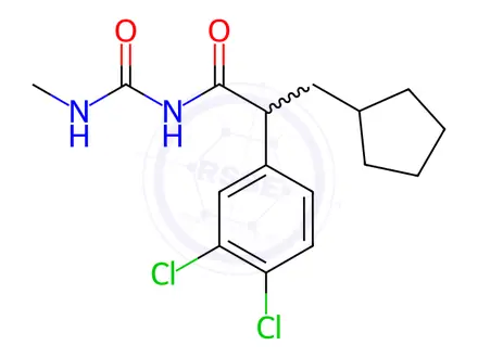 Chemical structure of 3,4-Dichloro-alpha-(cyclopentylmethyl)-N-((methylamino)carbonyl)benzeneacetamide