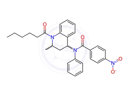 Chemical structure of N-(1-hexanoyl-2-methyl-1,2,3,4-tetrahydroquinolin-4-yl)-4-nitro-N-phenylbenzamide