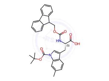 Chemical structure of (S)-2-((((9H-fluoren-9-yl)methoxy)carbonyl)amino)-3-(1-(tert-butoxycarbonyl)-6-methyl-1H-indol-3-yl)propanoic acid