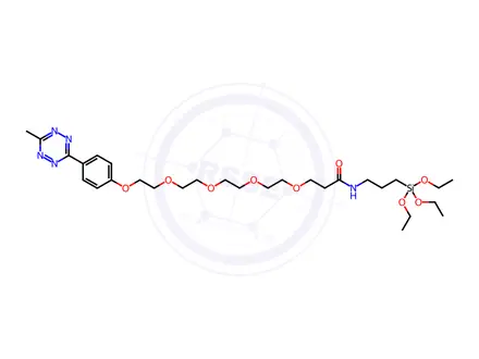 Chemical structure of 1-(4-(6-Methyl-1,2,4,5-tetrazin-3-yl)phenoxy)-N-(3-(triethoxysilyl)propyl)-3,6,9,12-tetraoxapentadecan-15-amide