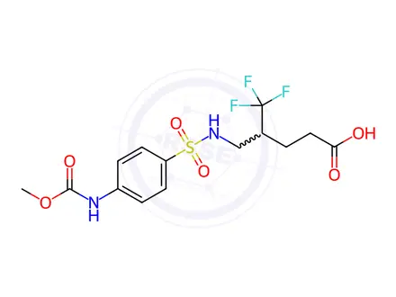 Chemical structure of 5,5,5-TRIFLUORO-4-([((4-[(METHOXYCARBONYL)AMINO]PHENYL)SULFONYL)AMINO]METHYL)PENTANOIC ACID