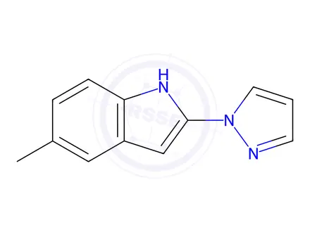 Chemical structure of 5-Methyl-2-(1H-pyrazol-1-yl)-1H-Indole