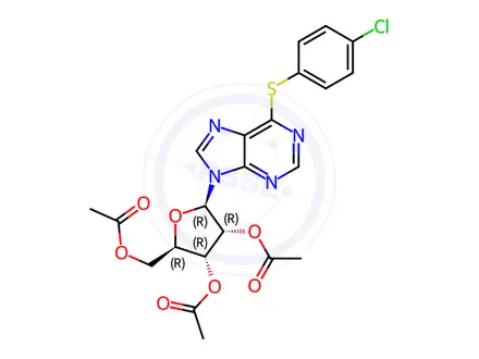 Chemical structure of 6-S-(4-Chlorophenyl)-6-thio-inosine 2’,3’,5’-Triacetate