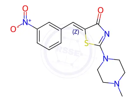 Chemical structure of (Z)-2-(4-methylpiperazin-1-yl)-5-(3-nitrobenzylidene)thiazol-4(5H)-one